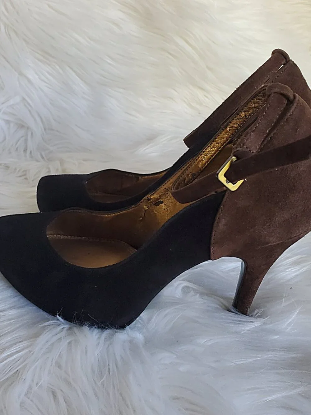 Kelly & Katie Black/Brown Suede Ankle Strap Heels SZ 8.5